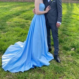 dave and johnny light blue prom dress